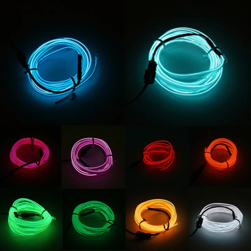 1M 3M 5M car EL Wire led strip Atmosphere light for DIY flexible AUTO interior Lamp Party decoration lights Neon strips 12V USB